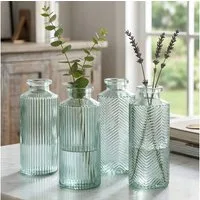 Levandeo® Dekovase, 4er Set Vase Glas Grün H14cm Grau Glas Blumenvase Tischdeko