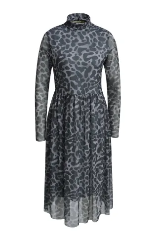 Smith&Soul - Mesh Dress with Stand Collar grey melange print - Gr. - XS