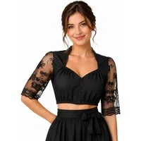 Pierre Marcel Die Bluse Dirndlbluse für Damen mit Spitze und Pailletten - Schwarz