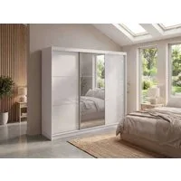 MKS MÖBEL Schiebetürenschrank WALENCJA 240 (Schwebetürenschrank mit Spiegel und Lacobel, Wäscheschrank) Schlafzimmerschrank mit/ohne Schubladen, 216 cm hoch, 61 cm tiefe