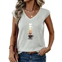 PYLIKE Achselhemd Damen Casual Achselhemd mit Kaffeeliebe Druck bequemes Tanktop Bequem für Freizeit und Büro,Strandurlaub