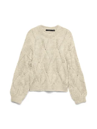 VERO MODA - VMZENIA LS O-NECK STITCH PULLOVER Birch - Gr. - XL