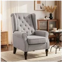 HOMCOM Sessel Einzelsessel, Akzentsessel mit Tufting Holzfüße (Ohrensessel, 1-St., Relaxsessel), für Wohnzimmer, Braun