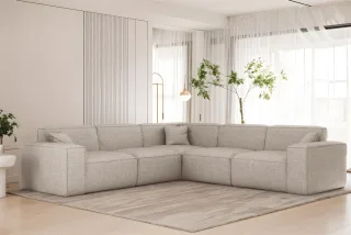Ecksofa Designersofa CELES PREMIUM in Stoff Artico Creme Seite Universal