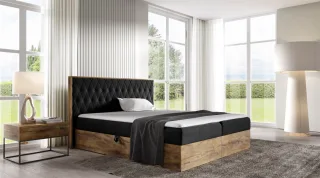 Boxspringbett Bett BROMIA 140x200cm Lancelot Eiche Stoff Schwarz inkl Bettkasten