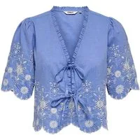 ONLY Kurzarmbluse ONLMIFFY S/S EMB TIE TOP NOOS WVN Baumwolle, regular fit, V-Ausschnitt