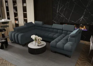 Wohnlandschaft Schlafsofa BASTIEN in Stoff Moly Graphit Ottomane Rechts