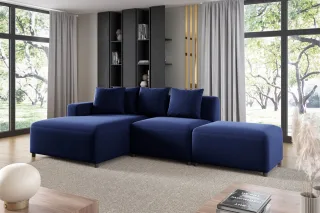 Ecksofa Designersofa MEGAN XS inkl. Hocker Stoff Salvador Dunkelblau Ottomane...