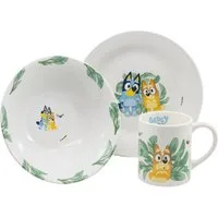 Bluey Kindergeschirr-Set Kinder Keramik 3 teilig Teller Schüssel Becher in Geschenkbox (3-tlg), 1 Personen, Keramik