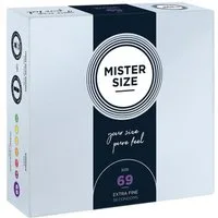MISTER SIZE XXL-Kondome Mister Size «69» Maßkondome - bedächtig & sicher Packung mit, 36 St., Kondome in Größe XXXL, vegan, extra dünn & extra fein, das passende Kondom in Ihrer Größe