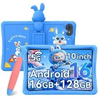 TABWEE 10" kinder tablet Android15 mit Hülle, Stift Tablet (10.1", 64 GB, Android16, Google Kids Space, 5G wifi, Android 15, Gemini AI, mit Stift)