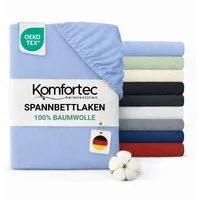 Komfortec Spannbettlaken Jersey Spannbettuch, 90x200, 140x200, 160x200, 180x200 oder 200x200 cm, 100% Baumwolle (135 g/m), Gummizug: Rundum, (1 Stück), OEKO-TEX® Standard 100 Zertifisiert, für Matratzen bis 25 cm Höhe