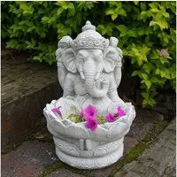 gartendekoparadies.de Gartenfigur Figur des göttlichen Ganesha mit Schale, Steinfigur, H. 34 cm, 11 kg, Frostsicher