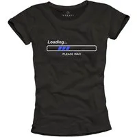 MAKAYA T-Shirt Damen Schwarz Spruch Lustig - Loading Please Wait Top Oberteile