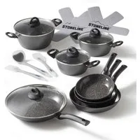 STONELINE Topf-Set, Aluminium, Keramik (16-tlg), mit echten Steinpartikeln, induktionsgeeignet, Designed in Germany
