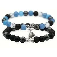 KARMA Armband Set Partnerarmbänder Herz Armband Freundschaftsarmband (Steinarmband Perlenarmband Damen Herren, 2-tlg., Damenarmband Herrenarmband Partnerschmuck), modern Unisex Armbandset