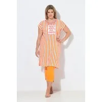Ulla Popken Longshirt Bigshirt Streifen Schriftzug Rundhals Cap-Ärmel