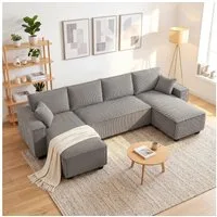 HOMCOM Ecksofa 4 Sitzer mit Doppel-Chaiselongues, Kissen, Couch 1 Teile, mit breitem und tiefem Sitz, breiten Armlehnen