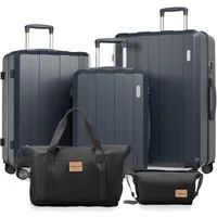 VALLSERO Trolleyset Koffer-Set( M,L,XL) Hartschalen-Koffer, Rollkoffer 5-teiliges Set, Handgepäck 4 Rollen, ABS-Material, Schwarz/Pink