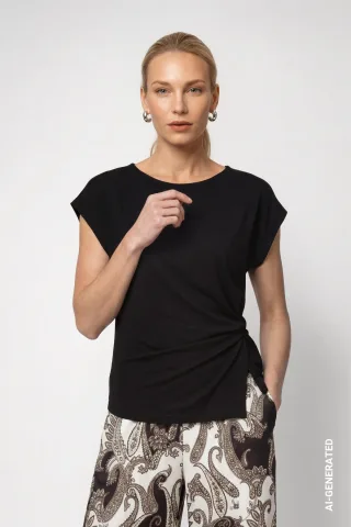 monari - T-Shirt mit Knotendetail schwarz - Gr. - 40
