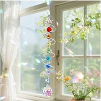 FOUORTUNATE-BEE Windspiel Kristall Sonnenfänger 42 cm Regenbogenmacher Windspiel Deko, Für Garten Balkon Terrasse Fenster Hängedeko mit Drehfunktion