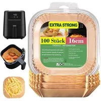 SURFOU Backpapier für Heißluftfritteuse-3–5L, Air Fryer Backpapier 16 cm-100/200 Stück, Antihaft & ölfestes Backpapier – Ø16 cm, Höhe 4,5 cm, Quadratisch