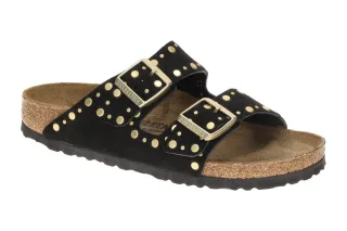 Birkenstock 1030348 BS Arizona Damen Pantoletten Schwarz gold Nieten Anatomis...
