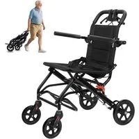 Rutaqian Rollstuhl Manueller Rollstuhl, faltbarer Transportrollstuhl bis zu 100 kg, Transportstuhl für Erwachsene und Senioren mit Zugstange