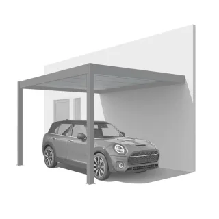 Carport Grau, Anbaucarport Basic, Weißaluminium RAL 9006, 299.5 x 205.8 cm, Durchgangshöhe 205 cm, individuell konfigurieren