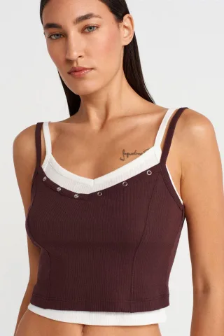 Damen Baumwoll-Rippstrick Colour-Block-Crop-Top