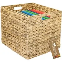 HMF Hängeregistraturbox Aufbewahrungskorb für DIN A4 Hängeregister passend für KALLAX, Korb, geflochten aus Wasserhyazinthe mit Griffen, 33 x 38 x 32 cm, Natur