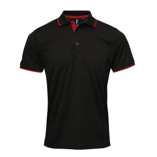 Premier Mens Contrast Coolchecker Polo Shirt (Schwarz/Rot)