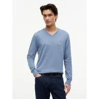 Tommy Hilfiger Strickpullover ESSENTIAL COTTON V NECK mit V-Ausschnitt und Stickerei unifarben, casual, regular fit, Baumwolle, V-Ausschnitt