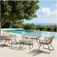 IDIMEX Gartenlounge-Set RIVIERA, (4-tlg), Outdoor Lounge Set mit Zweisitzer, 2 Sesseln und Beistelltisch braun