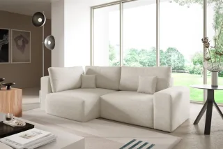 Ecksofa Schlafsofa Sofa ARONA in Stoff Centaur Creme Ottomane Links