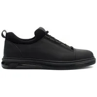Celal Gültekin Plateausohle Leder Herren Schuhe Elastikschnürung Schwarz Low-Top Sneaker Echtleder, Polyurethan-Sohle, mattes Schwarz, 43