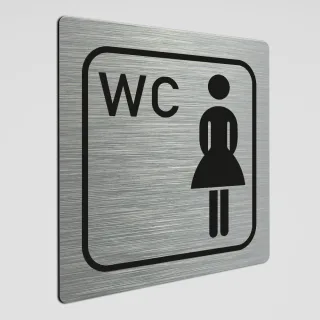 WC Hinweisschild, Damen WC Piktogramm1, Alu silber gebürstet 12 x 12 cm