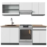 Vicco Küchenzeile R-Line, Weiß/Anthrazit, 200 cm, AP Eiche