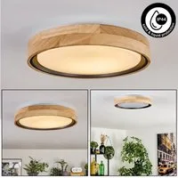 hofstein Deckenleuchte Deckenlampe aus Holz/Metall/Kunststoff in Natur/farbenWeiß, LED wechselbar, 3000 Kelvin, im skandinavisch/modernen Design mit rundem Schirm (30cm), 1-flammig