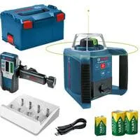 Rotationslaser GRL 300 HVG Professional, mit Halterung blau/schwarz, grüne Laserlinie, mit Laser-Empfänger LR 1, VARTA Ladegerät + Akkus, in L-BOXX