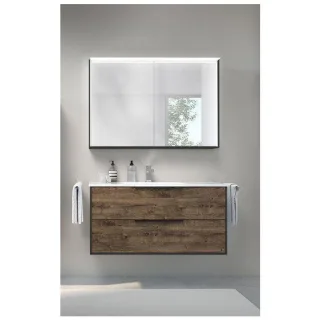 Artiqua Serie 774 Badmöbel-Set mit Spiegelschrank 70 cm 774B2210MSMS3 Waschtisch mit Unterschrank, Griff Schwarz Matt