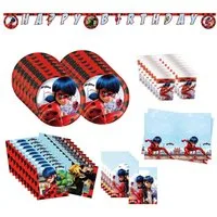 Procos Einweggeschirr-Set 60-tlg. Miraculous Ladybug Party Set für Kindergeburtstag, 16 Personen