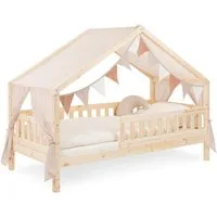 Ehrenkind Betthimmel für Panorama Hausbett Lille mit Wimpelkette (Beige, passend für Panorama Hausbett Lille 90x200), halbtransparenter Stoff mit hoher Luftdurchlässigkeit