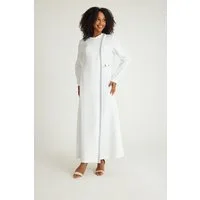 fashionshowcase Tunikakleid Damen Abaya Maxikleid 140cm mit Schmuckborte Modest elegant