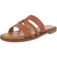 Ital-Design Elegante Damen-Sandalen aus veganem Material, beige Pantolette (89368570) Blockabsatz Pantoletten in Camel