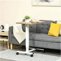 HOMCOM Schreibtisch mit 4 Rollen (Stehpult, 1-St., Höhenverstellbar C-förmig Computertisch), für Büro, Arbeitszimmer, Wohnzimmer, bis 70 kg belastbar, Natur