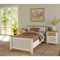OTTO home Bett Rauna, Landhausstil, edles Design mit Lamellen und Kassetten, 2 Farben (Breite/Belastbarkeit 180cm=220 KG, 90cm=120KG), FSC® zertifiziertes Kieferholz, massive Qualität mit Lattenrost