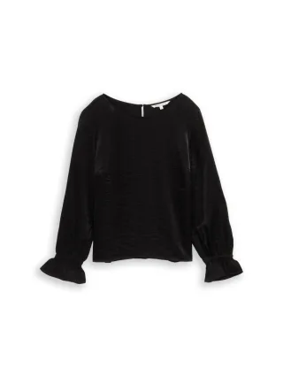 TOM TAILOR Denim - Loose Fit Bluse in Satin-Optik schwarz - Gr. - XS