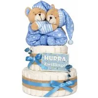 dubistda-WINDELTORTEN- Neugeborenen-Geschenkset Windeltorte Zwillinge Bärengeschwister (2 x Baby Musikspieluhr Bär) 50-teilig