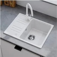 HOROW Granitspüle Granit Spüle in Schwarz 1 Becken Einbauspüle in 57 x 45 cm, 57/45 cm, mit Siphon Ab- und Überlaufgarnitur